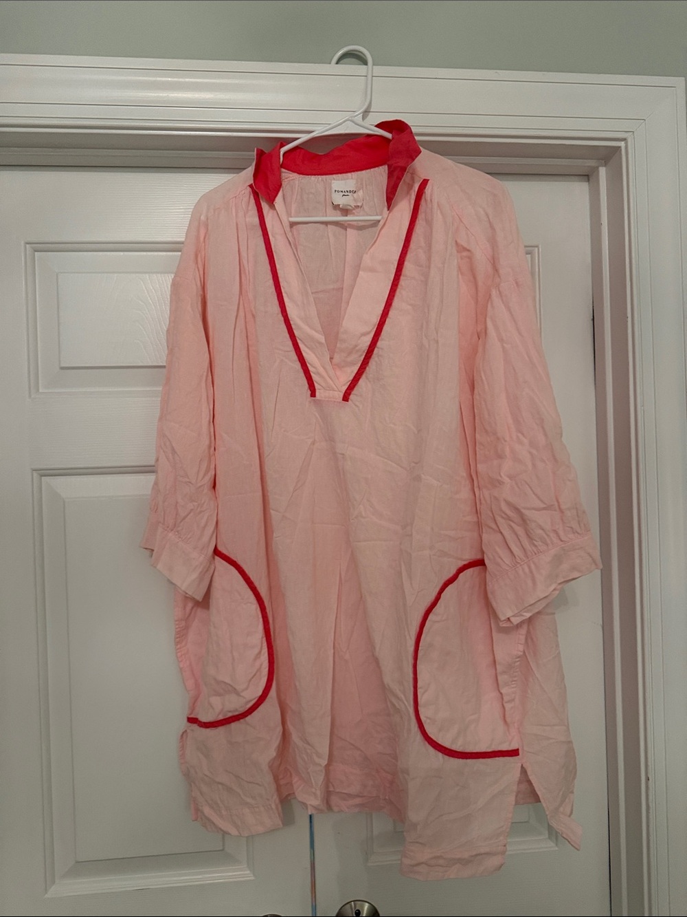 Pomander Place Light Pink Tunic with Red Trim